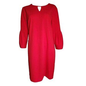 Maggy London Dress Womens Size 14 Solid Red Pullover Puff Sleeves‎ Keyhole Neck